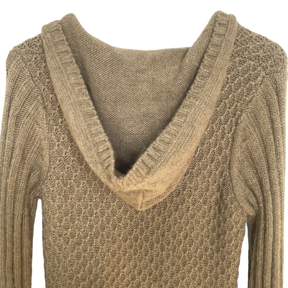 Vertico Taupe/Brown Hooded Cable Knit Sweater VNeck Ribbed Cuffs/Hem Size L - Picture 7 of 12